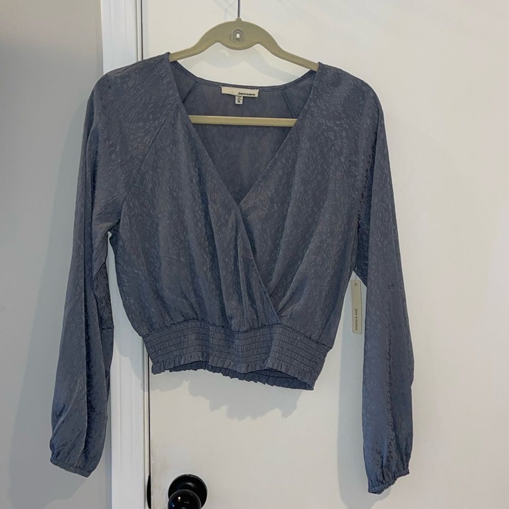 June & Hudson Smocked Waist Wrap Long Sleeve Top